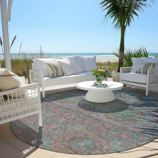 Piper Looms Chantille Panels ACN1923 Teal Machine Washable Area Rug Round Outdoor Lifestyle Image Feature