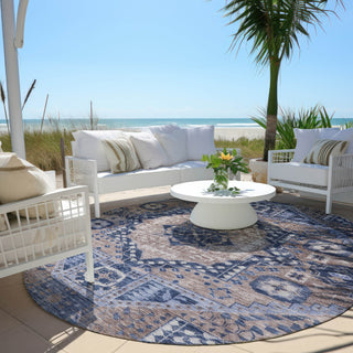 Piper Looms Chantille Diamond ACN1924 Brown Machine Washable Area Rug Round Outdoor Lifestyle Image Feature