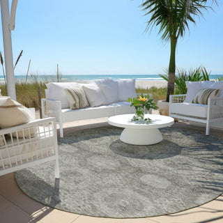 Piper Looms Chantille Panels ACN1925 Pewter Machine Washable Area Rug Round Outdoor Lifestyle Image Feature