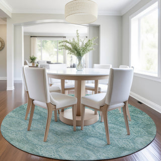 Piper Looms Chantille Panels ACN1925 Teal Machine Washable Area Rug Round Lifestyle Image Feature