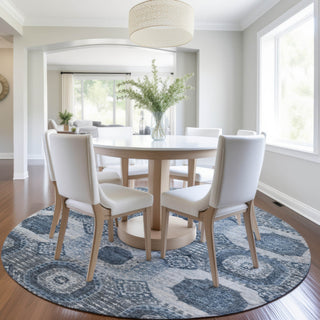 Piper Looms Chantille Panels ACN1926 Blue Machine Washable Area Rug Round Lifestyle Image Feature