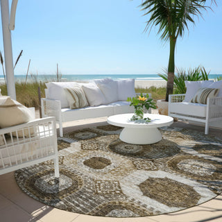 Piper Looms Chantille Panels ACN1926 Brown Machine Washable Area Rug Round Outdoor Lifestyle Image Feature