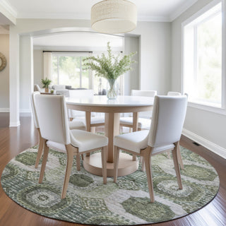 Piper Looms Chantille Panels ACN1926 Olive Machine Washable Area Rug Round Lifestyle Image Feature