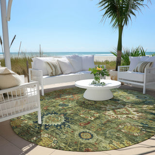 Piper Looms Chantille Global ACN1927 Aloe Machine Washable Area Rug Round Outdoor Lifestyle Image Feature