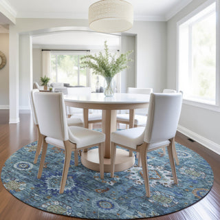 Piper Looms Chantille Global ACN1927 Blue Machine Washable Area Rug Round Lifestyle Image Feature