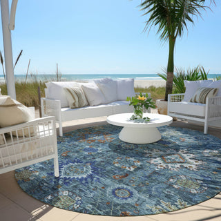 Piper Looms Chantille Global ACN1927 Blue Machine Washable Area Rug Round Outdoor Lifestyle Image Feature