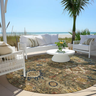 Piper Looms Chantille Global ACN1927 Brown Machine Washable Area Rug Round Outdoor Lifestyle Image Feature