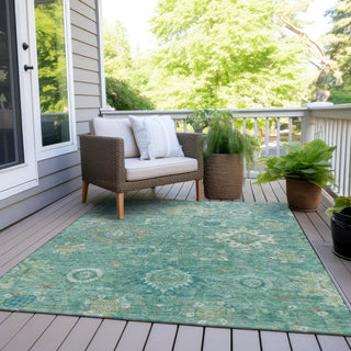 Piper Looms Chantille Global ACN1927 Teal Machine Washable Area Rug Outdoor Lifestyle Image Feature