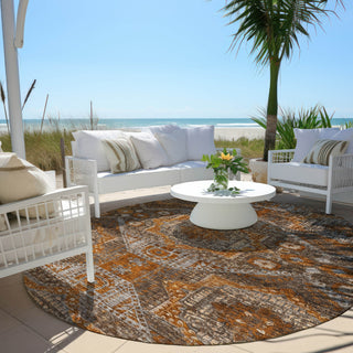 Piper Looms Chantille Global ACN1928 Copper Machine Washable Area Rug Round Outdoor Lifestyle Image Feature