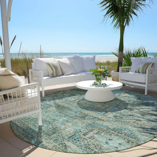Piper Looms Chantille Global ACN1929 Sage Machine Washable Area Rug Round Outdoor Lifestyle Image Feature