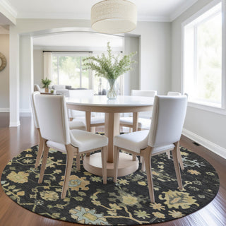 Piper Looms Chantille Global ACN1930 Black Machine Washable Area Rug Round Lifestyle Image Feature