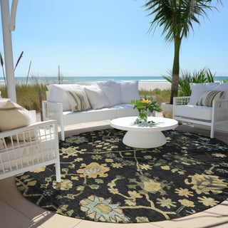 Piper Looms Chantille Global ACN1930 Black Machine Washable Area Rug Round Outdoor Lifestyle Image Feature