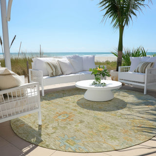Piper Looms Chantille Global ACN1930 Khaki Machine Washable Area Rug Round Outdoor Lifestyle Image Feature