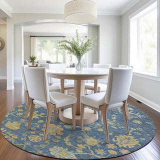 Piper Looms Chantille Global ACN1930 Navy Machine Washable Area Rug Round Lifestyle Image Feature