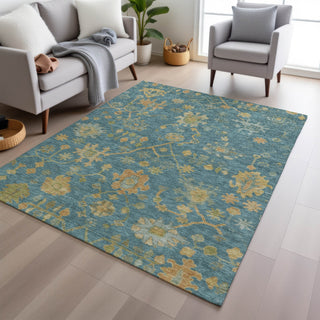 Piper Looms Chantille Global ACN1930 Teal Machine Washable Area Rug Lifestyle Image Feature