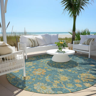 Piper Looms Chantille Global ACN1930 Teal Machine Washable Area Rug Round Outdoor Lifestyle Image Feature