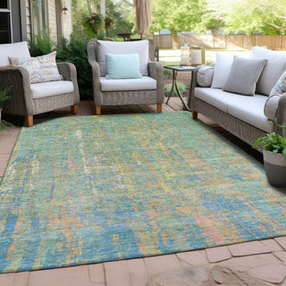 Piper Looms Chantille Abstract ACN1931 Teal Machine Washable Area Rug Outdoor Lifestyle Image Feature