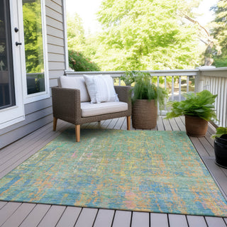 Piper Looms Chantille Abstract ACN1931 Teal Machine Washable Area Rug Outdoor Lifestyle Image Feature