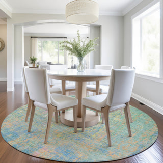 Piper Looms Chantille Abstract ACN1931 Teal Machine Washable Area Rug Round Lifestyle Image Feature
