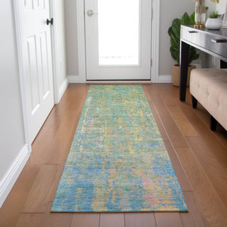 Piper Looms Chantille Abstract ACN1931 Teal Machine Washable Area Rug Runner Lifestyle Image Feature