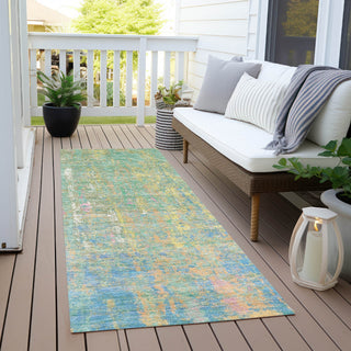 Piper Looms Chantille Abstract ACN1931 Teal Machine Washable Area Rug Runner Outdoor Lifestyle Image Feature