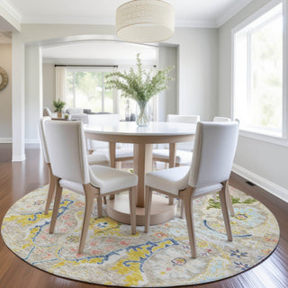 Piper Looms Chantille Modern ACN1932 Beige Machine Washable Area Rug Round Lifestyle Image Feature