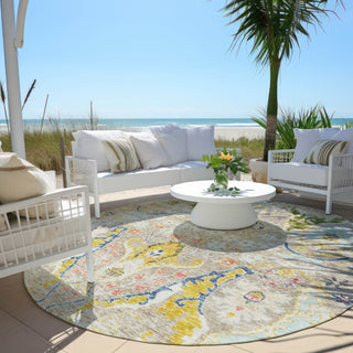 Piper Looms Chantille Modern ACN1932 Beige Machine Washable Area Rug Round Outdoor Lifestyle Image Feature