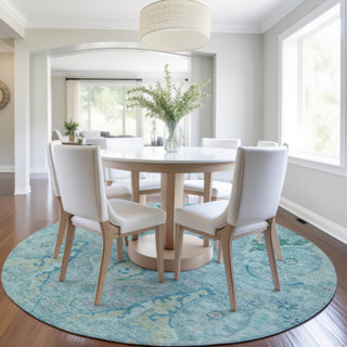 Piper Looms Chantille Modern ACN1932 Blue Machine Washable Area Rug Round Lifestyle Image Feature