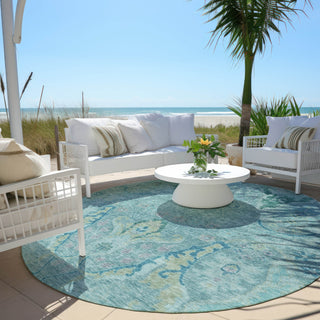 Piper Looms Chantille Modern ACN1932 Blue Machine Washable Area Rug Round Outdoor Lifestyle Image Feature