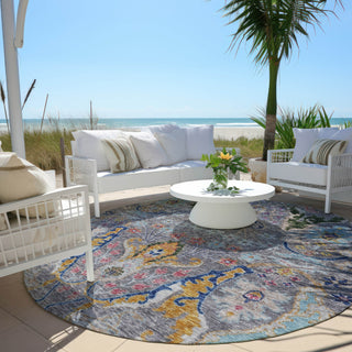 Piper Looms Chantille Modern ACN1932 Gray Machine Washable Area Rug Round Outdoor Lifestyle Image Feature