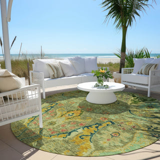 Piper Looms Chantille Modern ACN1932 Green Machine Washable Area Rug Round Outdoor Lifestyle Image Feature