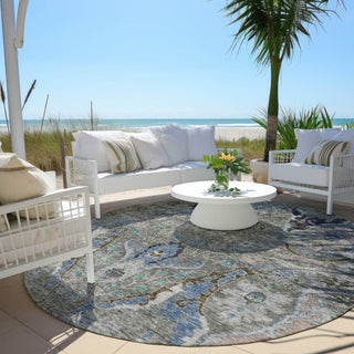 Piper Looms Chantille Modern ACN1932 Pewter Machine Washable Area Rug Round Outdoor Lifestyle Image Feature