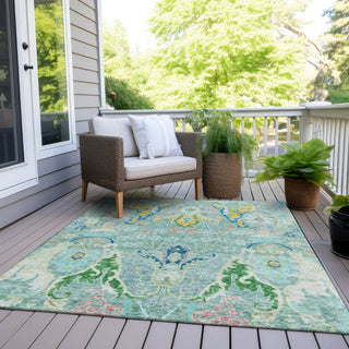 Piper Looms Chantille Modern ACN1932 Teal Machine Washable Area Rug Outdoor Lifestyle Image Feature