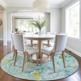 Piper Looms Chantille Modern ACN1932 Teal Machine Washable Area Rug Round Lifestyle Image Feature