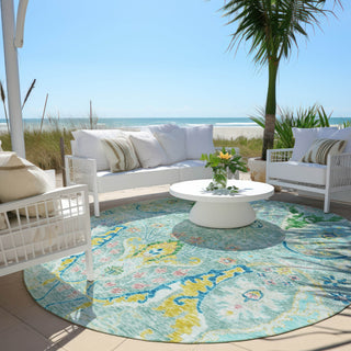 Piper Looms Chantille Modern ACN1932 Teal Machine Washable Area Rug Round Outdoor Lifestyle Image Feature