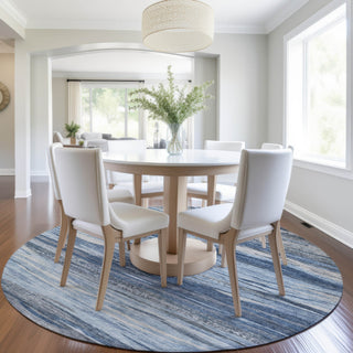 Piper Looms Chantille Waves ACN1933 Blue Machine Washable Area Rug Round Lifestyle Image Feature