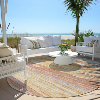 Piper Looms Chantille Waves ACN1933 Salmon Machine Washable Area Rug Round Outdoor Lifestyle Image Feature