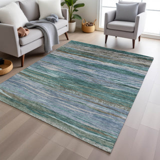 Piper Looms Chantille Waves ACN1933 Teal Machine Washable Area Rug Lifestyle Image Feature