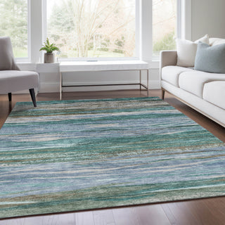 Piper Looms Chantille Waves ACN1933 Teal Machine Washable Area Rug Lifestyle Image Feature