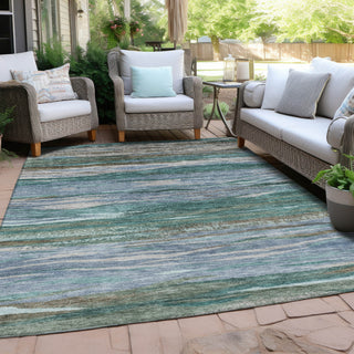 Piper Looms Chantille Waves ACN1933 Teal Machine Washable Area Rug Outdoor Lifestyle Image Feature