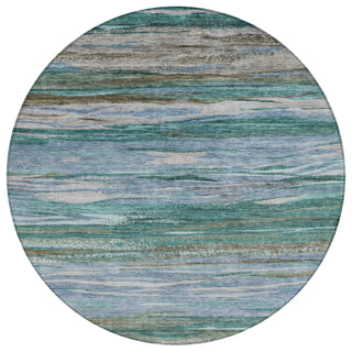 Piper Looms Chantille Waves ACN1933 Teal Machine Washable Area Rug Round Main Image