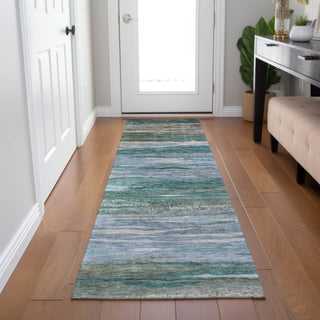 Piper Looms Chantille Waves ACN1933 Teal Machine Washable Area Rug Runner Lifestyle Image Feature