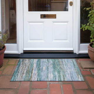 Piper Looms Chantille Waves ACN1933 Teal Machine Washable Area Rug Scatter Outdoor Lifestyle Image Feature