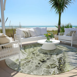 Piper Looms Chantille Abstract ACN1934 Aloe Machine Washable Area Rug Round Outdoor Lifestyle Image Feature