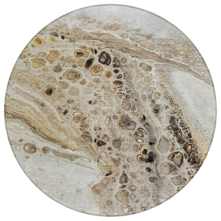 Piper Looms Chantille Abstract ACN1934 Beige Machine Washable Area Rug Round Main Image