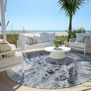 Piper Looms Chantille Abstract ACN1934 Blue Machine Washable Area Rug Round Outdoor Lifestyle Image Feature