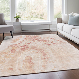 Piper Looms Chantille Abstract ACN1935 Salmon Machine Washable Area Rug Lifestyle Image Feature