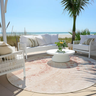 Piper Looms Chantille Abstract ACN1935 Salmon Machine Washable Area Rug Round Outdoor Lifestyle Image Feature