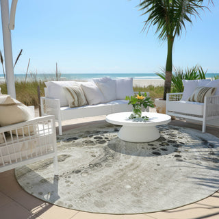 Piper Looms Chantille Abstract ACN1935 Taupe Machine Washable Area Rug Round Outdoor Lifestyle Image Feature