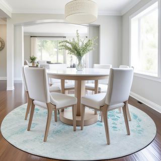 Piper Looms Chantille Abstract ACN1935 Teal Machine Washable Area Rug Round Lifestyle Image Feature